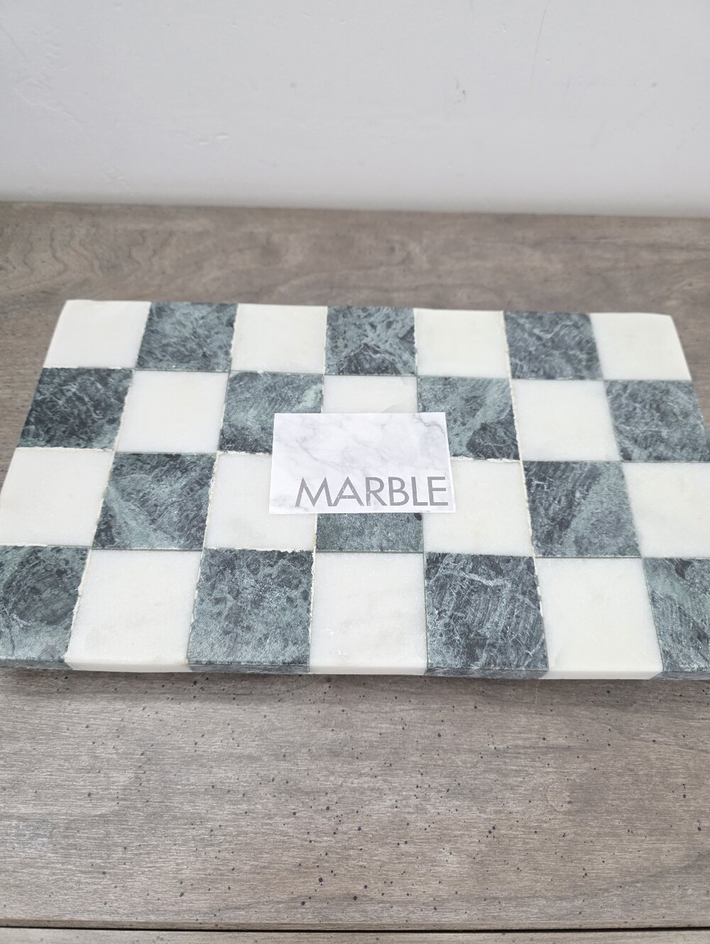 Viral Checkered Gray and White Marble Tray Board Riser New